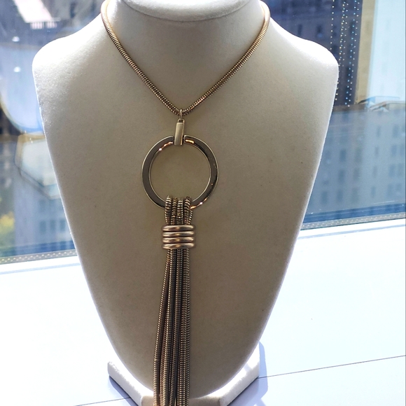 Chico's Jewelry - CHICO’S Gabby Pendant Necklace Gold Looped Long Snakechain Tassel.